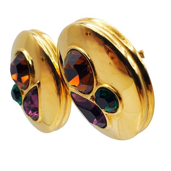 Givenchy Gold Tone Earrings Designer Runway Faux Jewel Crystal Stones Statement - Picture 2 of 11